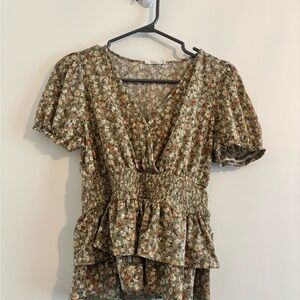 Mine Floral Smocked Blouse - Green and Orange